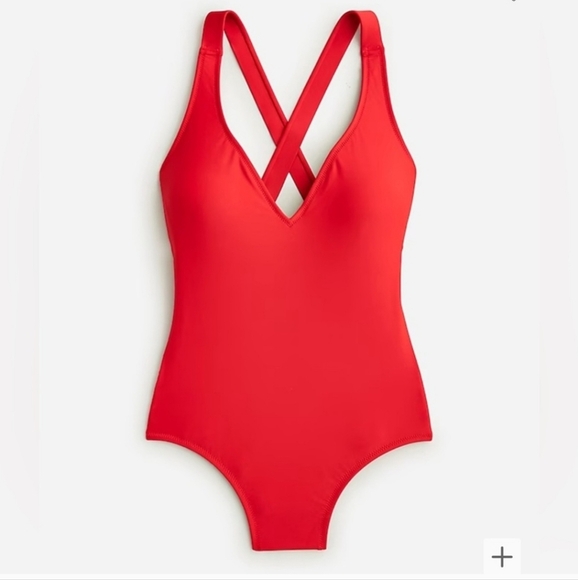 J. Crew Red One-Piece V-neck Full Coverage Swimsuit Size 16 DD - Picture 1 of 9